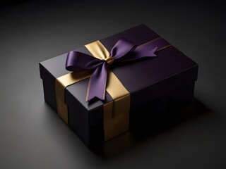 Luxurious Purple Gift Box with Side Ribbon in Dark Blue & Gold