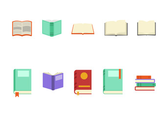 School book icon flat style. collection of isolated cartoon illustrations