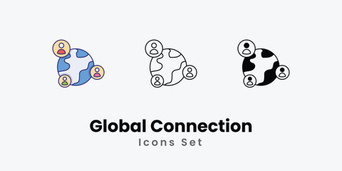 Global Connection Icons thin line and glyph vector icon stock illustration