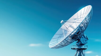 Satellite dish against a clear blue sky, showcasing modern communication technology.