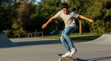 Young Man Skateboarding at a Skatepark