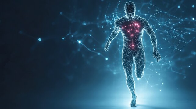 Scientific analysis of neural pathways impact on athlete performance visualized on plain copy space background