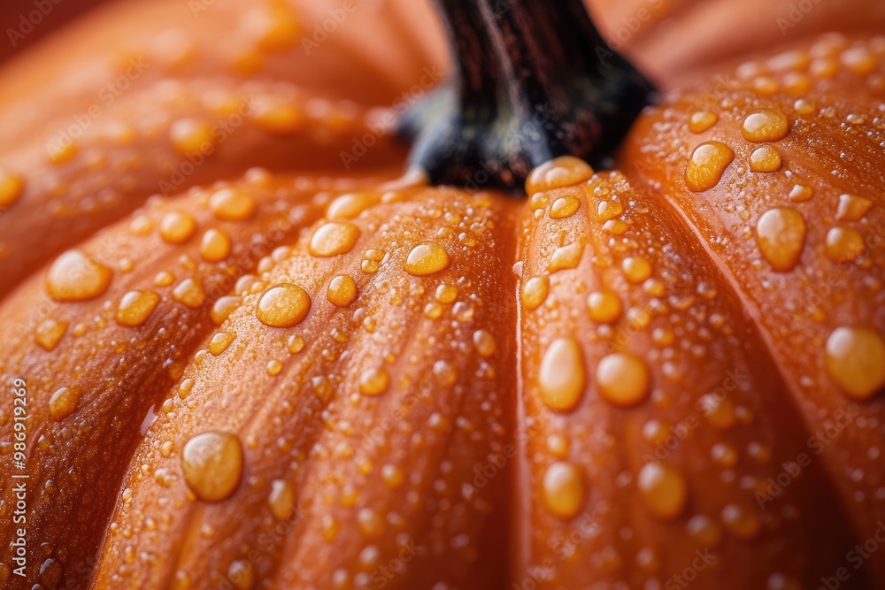 Sticker Dew Drops on an Orange Pumpkin Surface