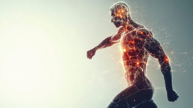 Scientific analysis of neural pathways impact on athlete performance visualized on copy space background