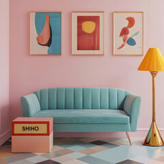 Retro-Inspired Living Room with Colorful Decor