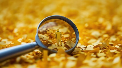 Focus on Individual among Gold Confetti Background