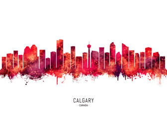 Naklejka premium Calgary Canada Skyline Red