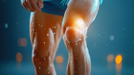 Athlete icing a sore knee after workout, close-up shot, sports setting
