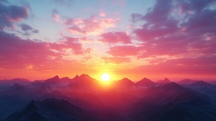 Fototapeta premium Majestic Sunset: The Sun's Final Bow Behind Mountain Range