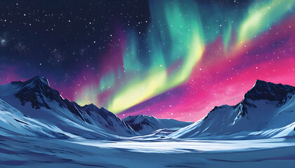 Fototapeta premium The Northern Lights illuminating the night sky with shades of green, pink, and purple over a snow-covered landscape