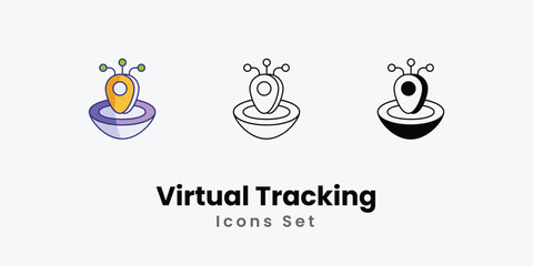 Virtual Tracking Icons thin line and glyph vector icon stock illustration