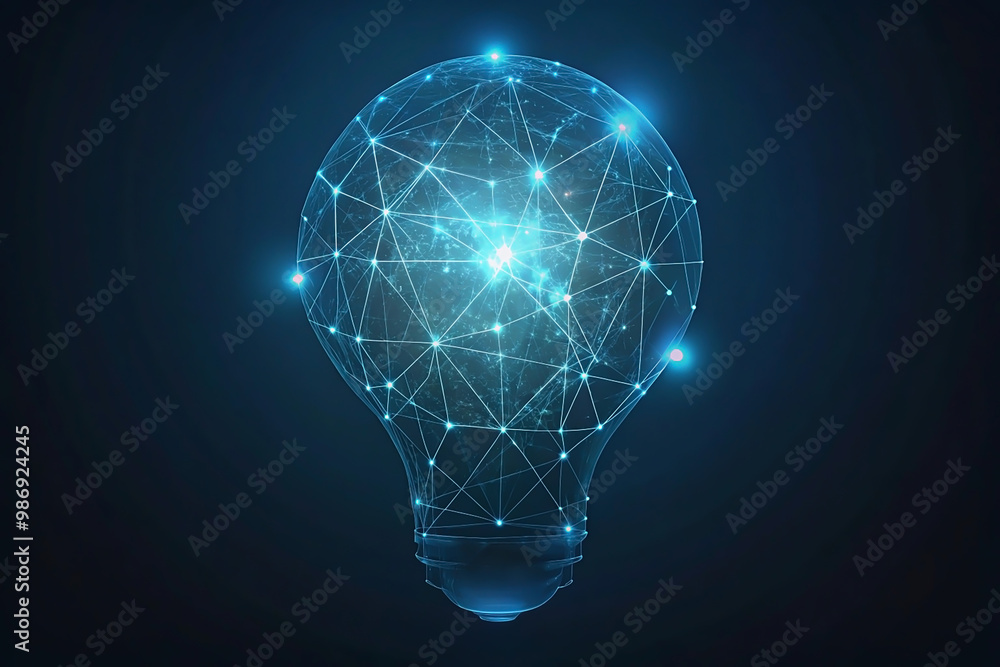 Poster glowing light bulb on a black background representing innovation and creativity , abstract polygonal