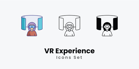 VR Experience Icons thin line and glyph vector icon stock illustration