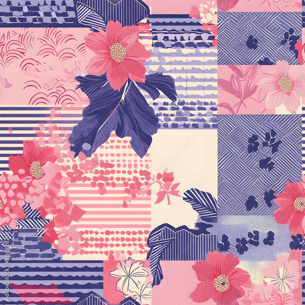 Canvas Prints **gentle pattern, subtle fusion of traditional  and , vaporwave color palette --tile -