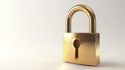 Shiny golden padlock with a keyhole on a white isolated background.