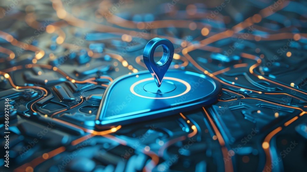 Poster blue location pin sign icon and gps navigation map road direction or internet search bar technology 