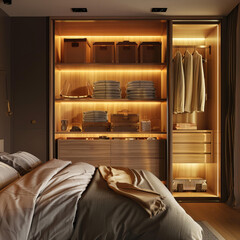 Luxurious Blue and Gold Bedroom with Walk-in Closet