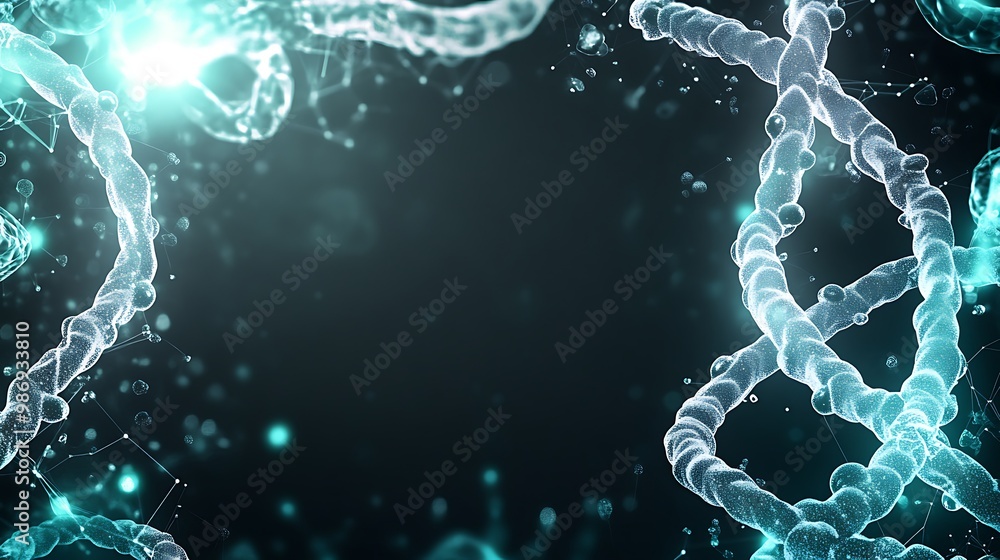 Poster abstract digital background with glowing dna strands.