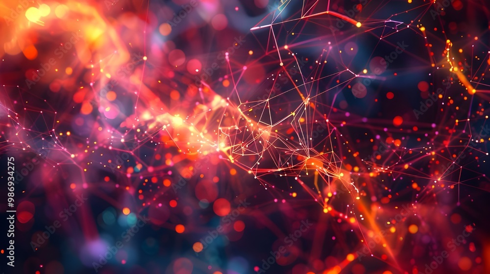 Poster Abstract 3d rendering of chaotic particles with depth of field and bokeh - Generated AI