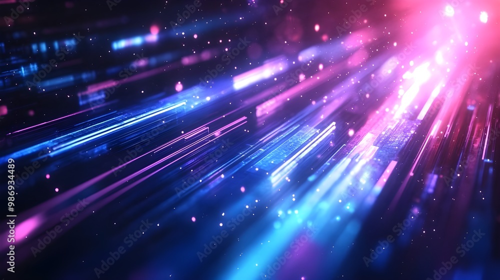 Poster Futuristic technology abstract background with glowing particles. 3d rendering - Generated AI