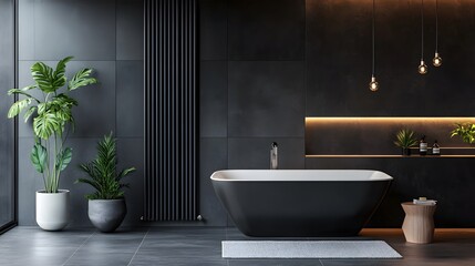 Fototapeta premium Heater radiator installed in a modern bathroom, featuring a sleek design against a contemporary background.