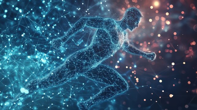 Scientific analysis athlete performance Neural pathways impact visualized on plain copy space background