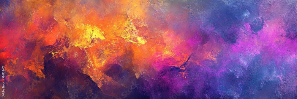 Wall mural A captivating abstract background featuring a dynamic blend of vibrant orange, purple and blue hues. The colors swirl and blend seamlessly, creating a sense of movement and energy. The background is p