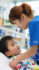 Obraz premium Asian Pediatric Hospital Staff Caring for Young Patients in Medical Setting