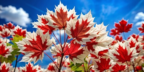 A stunning close-up reveals the vibrant red and white blossoms of Canada’s national flower, showcasing the beauty and