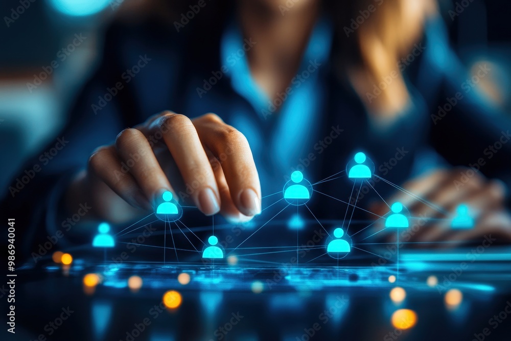 Poster connecting the dots: a hand reaches out to connect a network of digital icons, representing the intr