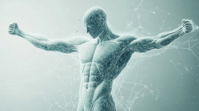 Scientific analysis neural pathways impact on athlete performance visualized on copy space background