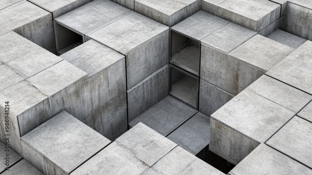 Poster a maze of concrete blocks arranged in a geometric pattern creates a visually intriguing depth, captu