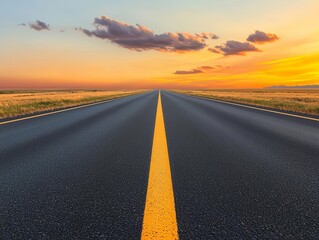 Fototapeta premium Open asphalt road at sunset with dramatic sky.