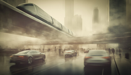 Fototapeta premium Business district of a futuristic city of the future. Old photo effect.