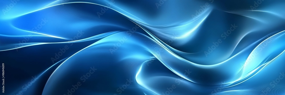 Wall mural An abstract digital art piece featuring a smooth, flowing, blue background that evokes a sense of movement, energy, and serenity. The subtle lighting and vibrant color create a calming and hypnotic ef