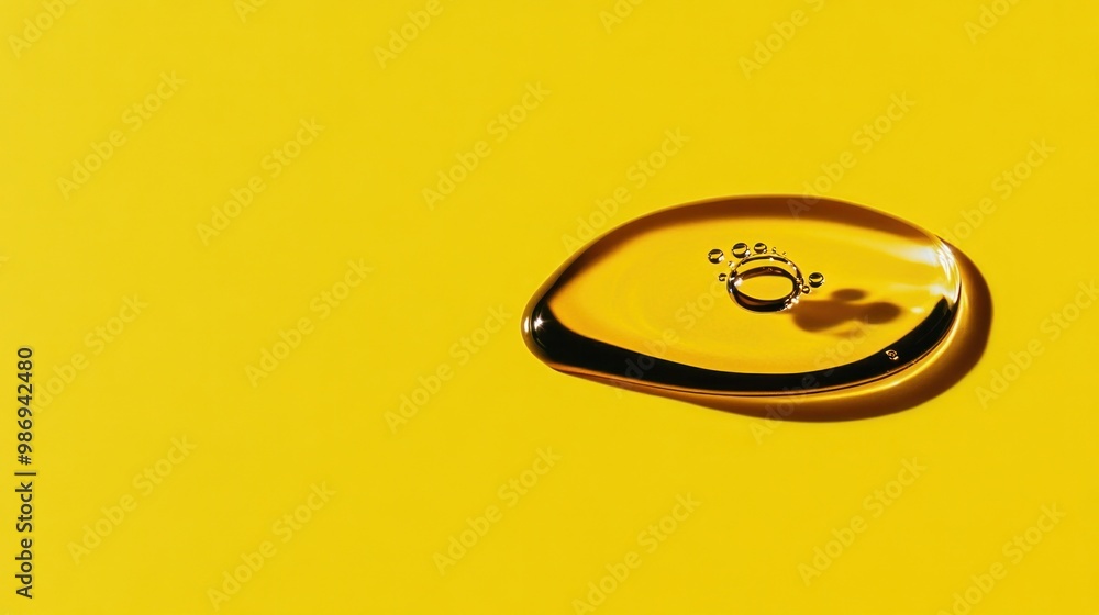 Aufkleber three distinct water droplets sit on a vivid yellow background, reflecting light and creating a beau