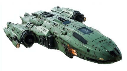 one single green spaceship isolated on white background