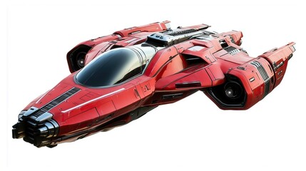 one single red spaceship isolated on white background