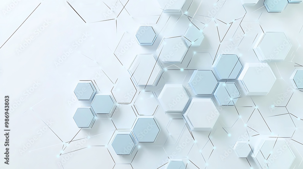 Aufkleber abstract 3d white and blue hexagon pattern with connecting lines.