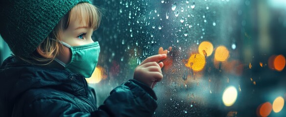 The Child Touching Rainy Window