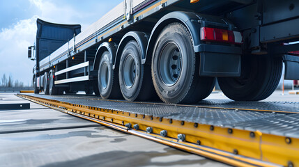 A truck or trailer carrying cargo undergoes a weighing procedure. Neural network AI generated art