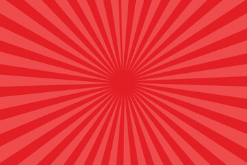 Abstract sunbeams background. Bright sunbeams on red background.