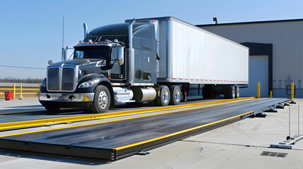 A truck or trailer carrying cargo undergoes a weighing procedure. Neural network AI generated art