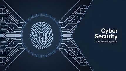Obraz premium Abstract digital background featuring a dark blue circuit board pattern at the center a glowing fingerprint symbol representing identity verification