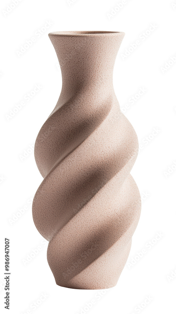 Poster textured ceramic vase with a twisted design in a natural beige tone. perfect for adding a rustic yet