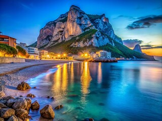 Scenic Camp Bay Beach in Gibraltar boasts crystal-clear waters and stunning rock formations, all set beneath a