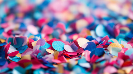 Colorful confetti pieces scattered on the ground during America Recycles Day celebration