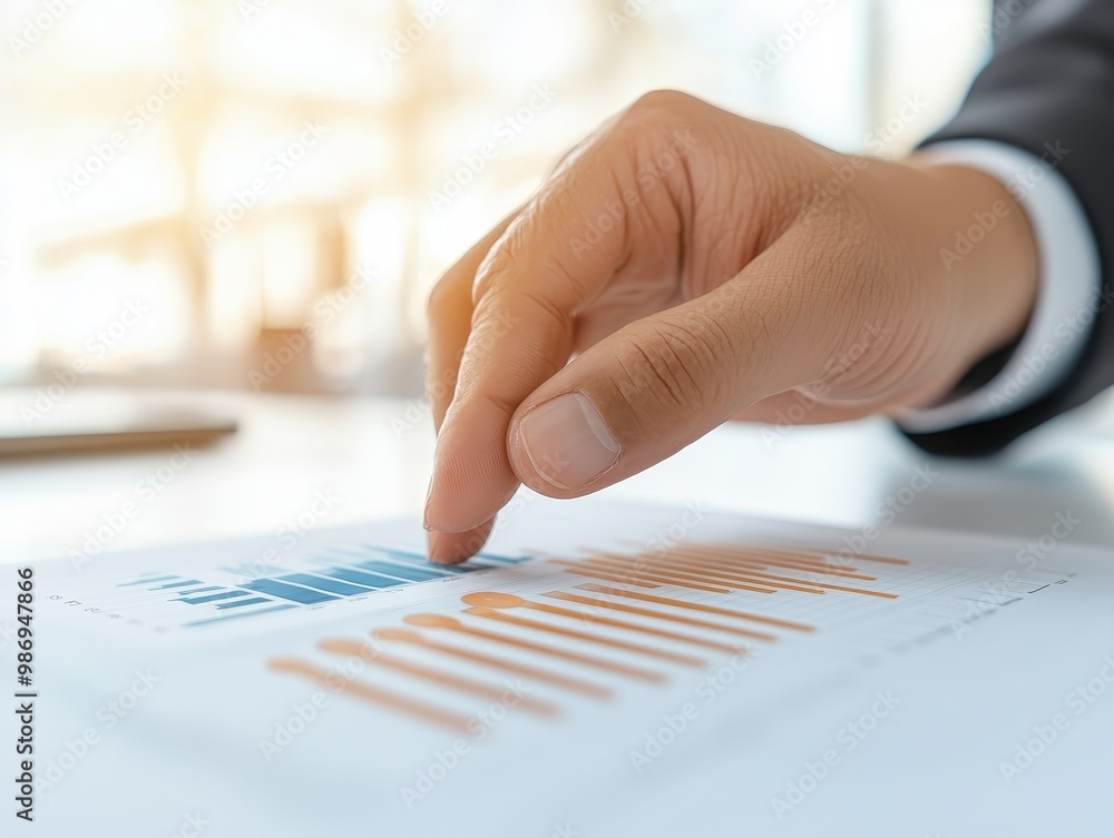 Poster a business professional analyzes a financial graph, focusing on data trends and insights related to 
