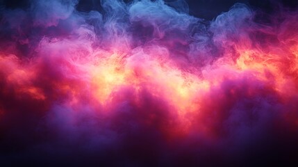 Abstract background of colorful smoke, with pink, purple, and orange hues.