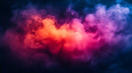 Colorful smoke swirls against a dark background.